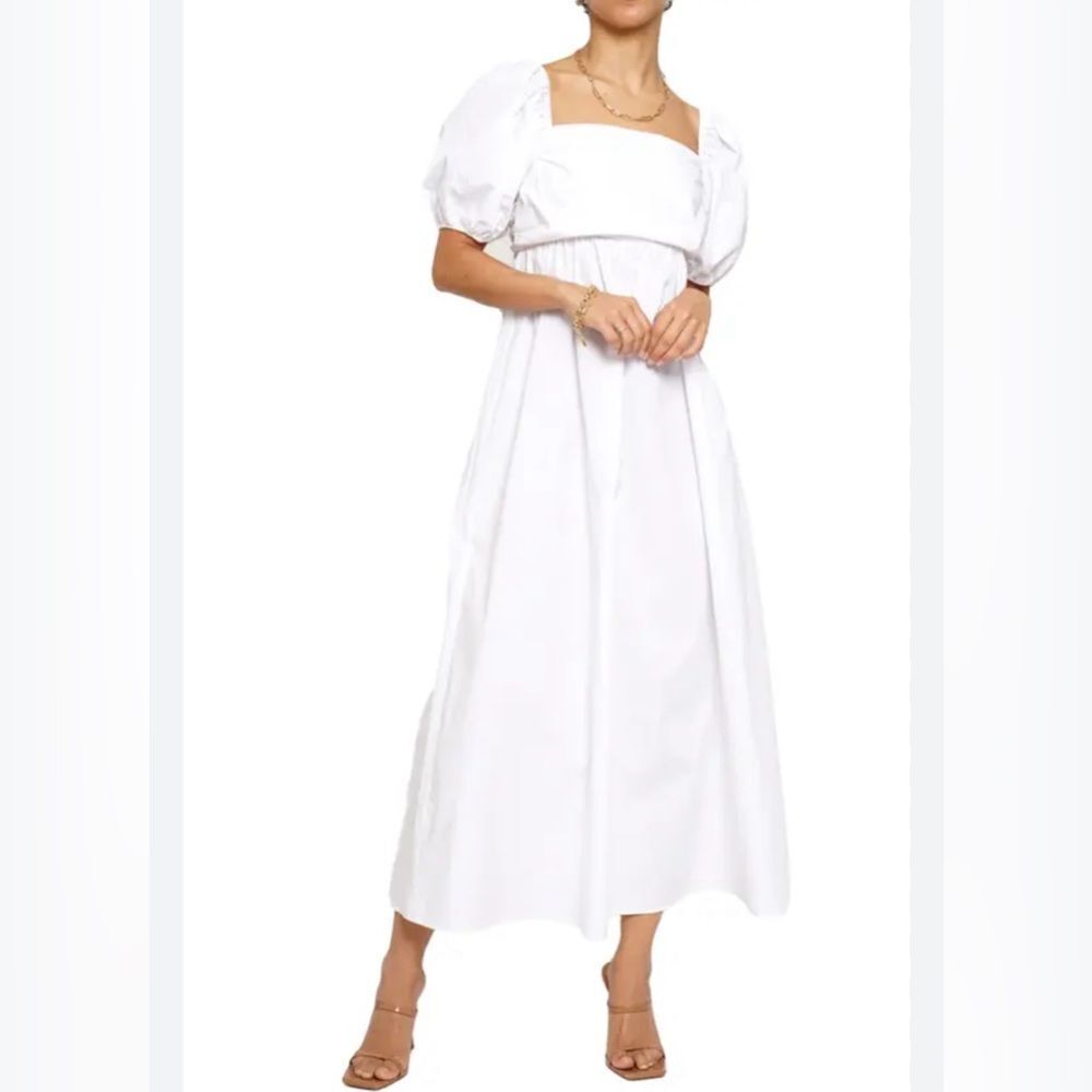 Know One Cares White Empire Cut Poplin Puff Sleeve Midi Dress Size Large NWT